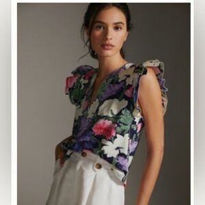 Maeve x Cecilia Petterson Ruffle Sleeve Floral Tee